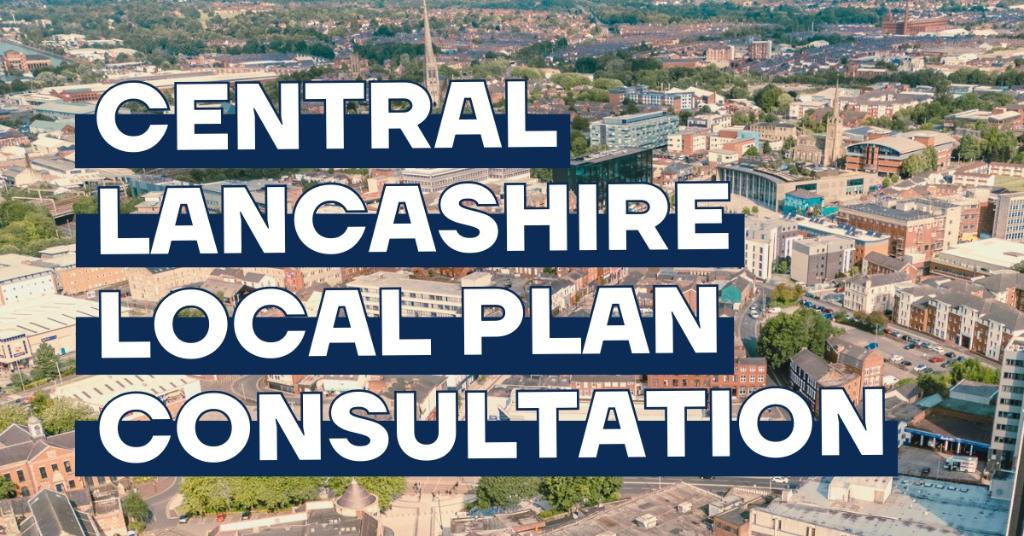 Aerial view of Preston with words Central Lancashire Local Plan Consultation Aerial view of Preston with words Central Lancashire Local Plan Consultation
