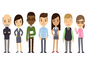 Cartoon characters showing a diverse community 