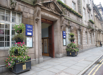 The entrance to the Town Hall in Preston