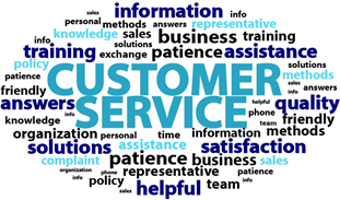 A circle of words which represent customer service