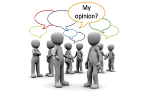 Pretend people talking with a speech bubble saying My Opinion?