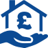 House with pound sign and helping hand at bottom